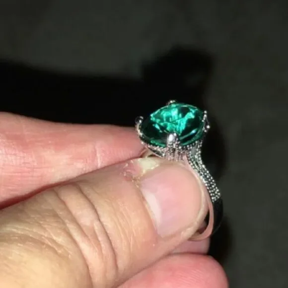 925 Sterling Silver Huge GREEN Flawless Paraiba Tourmaline RING - Picture 4 of 8